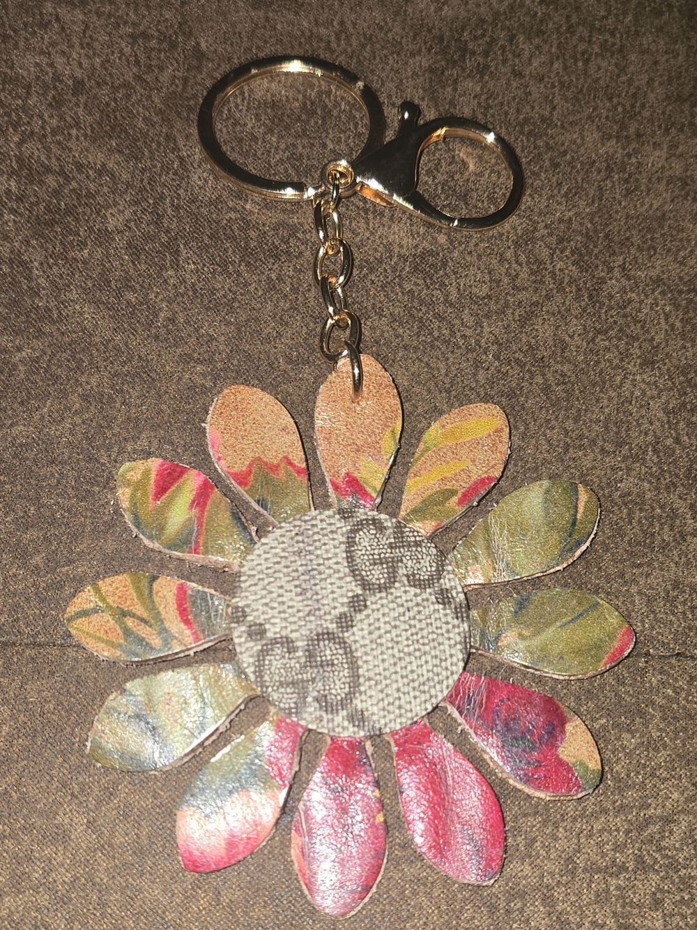 Custom Upcycled Leather Flower Bag Charm NWOT Reworked Sunflower Keychain
